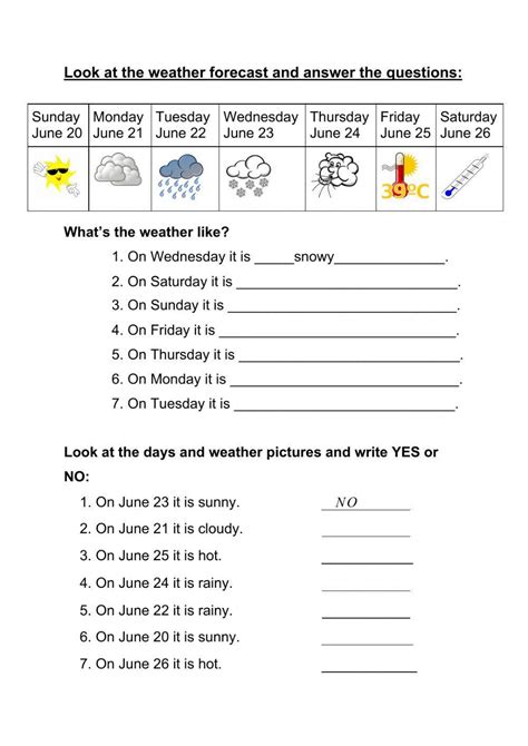 Weather Forecast Worksheet