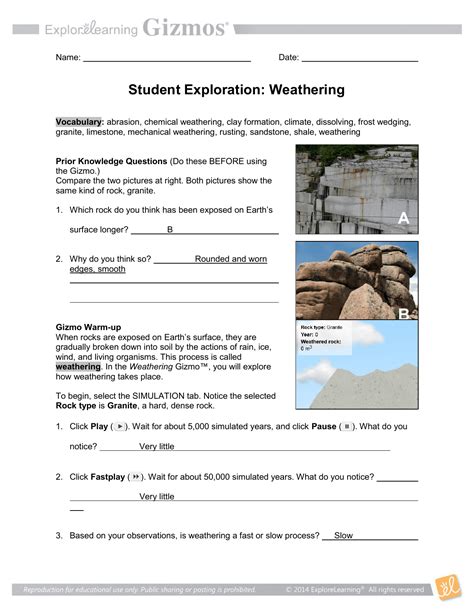 Weathering Gizmo Student Exploration Answer Key: A Comprehensive Guide For Students