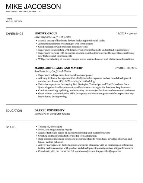Web Services Testing Resume