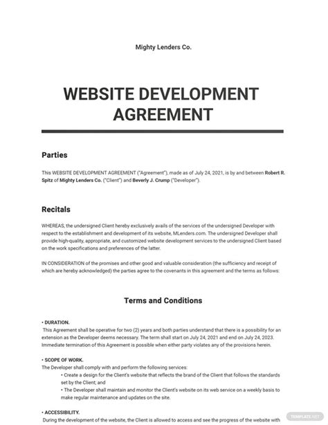 Website Development Agreement Template