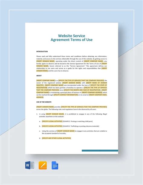 Website Service Agreement Terms of Use Template [Free PDF] Google