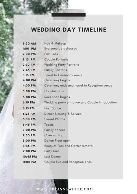 Wedding Day Timeline Template 4pm Ceremony