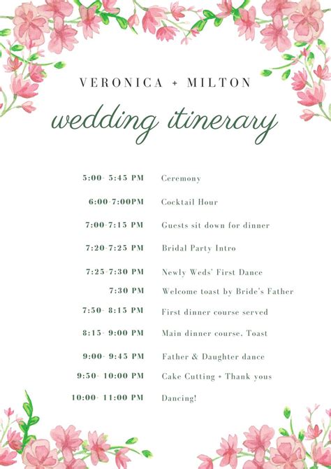 Wedding Itinerary Template, Modern Script, Editable Instant Download