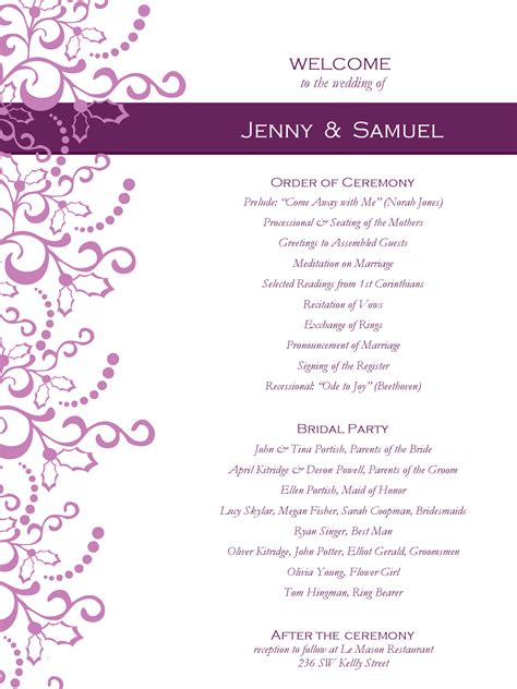Ornate Winter Wedding Program Printable wedding programs, Wedding