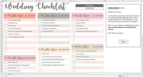 Wedding Checklist Free Template for Excel