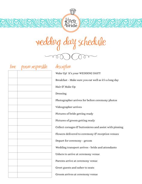 Printable Wedding Itinerary Template Itinerary Template