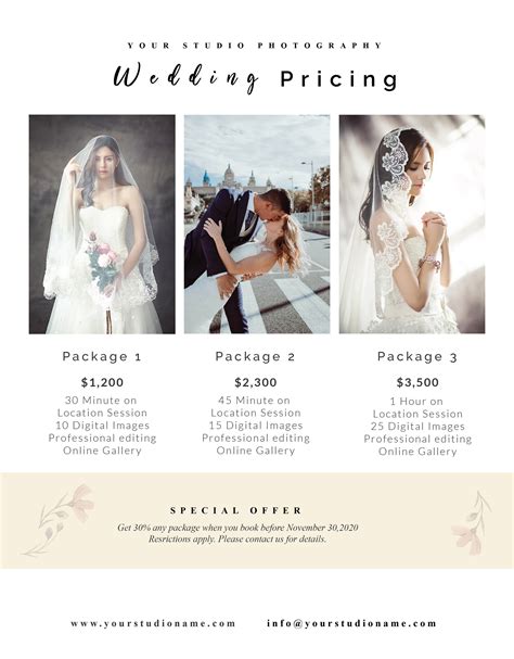 Wedding Photography Pricing Template,Price Guide List for Photographers