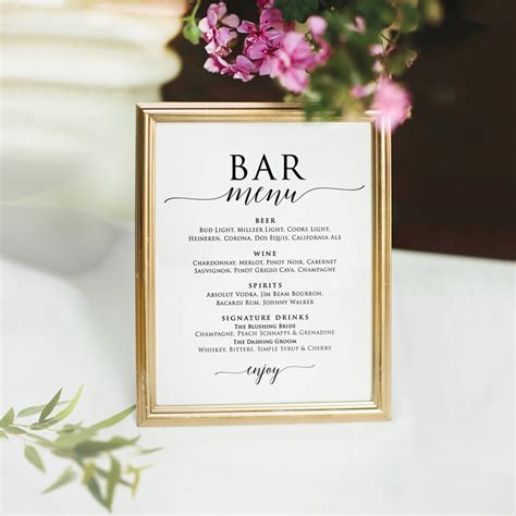Indulge in Love's Delight: Our Exceptional Wedding Bar Menu Examples