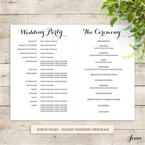 Wedding Ceremony Order Of Service Template