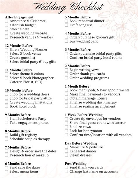 Wedding Checklists Printable