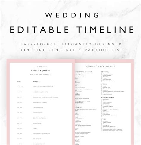 Wedding Day Timeline Template Excel