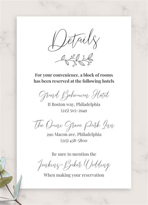 Capture the Love with Every Detail: Ready-to-Use Wedding Invitation Details Card Template