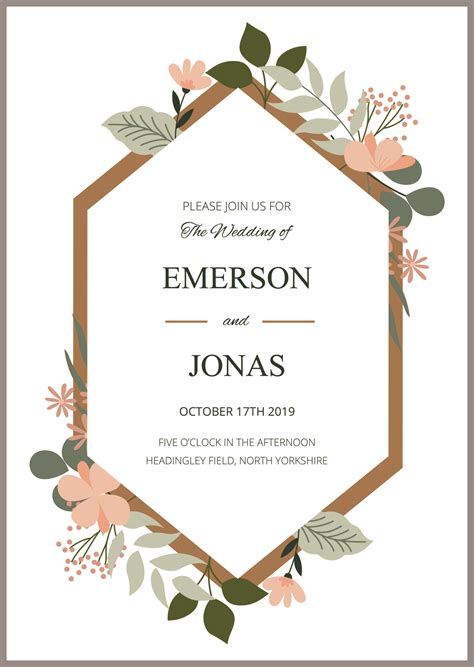 Greenery Geometric Wedding Invitation Templates Editable With MS Word