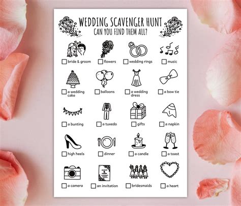 Wedding Photo Scavenger Hunt Printable