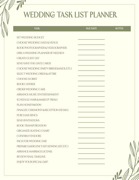 Wedding Planning Template Free