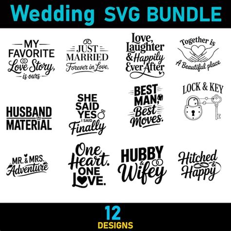 Download Wedding SVG Bundle, 12 Designs, for Cricut Machine