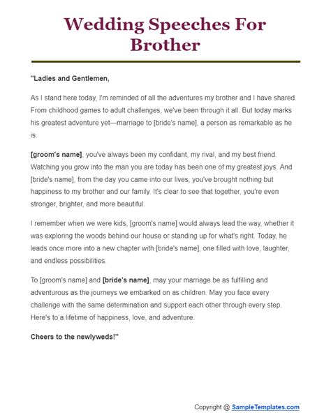 Unleash the Heartfelt Inspiration: Crafting the Perfect Wedding Speech for your Beloved Brother