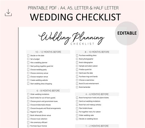 Wedding Day Checklist Template FAEDFE
