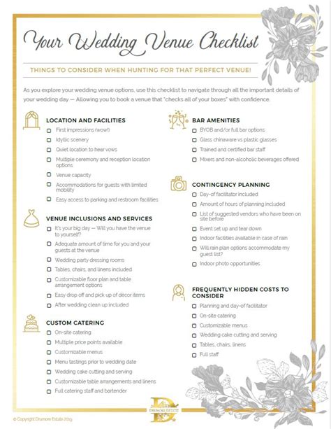 Wedding Venue Checklist Printable