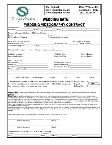 Wedding Videography Contract Template