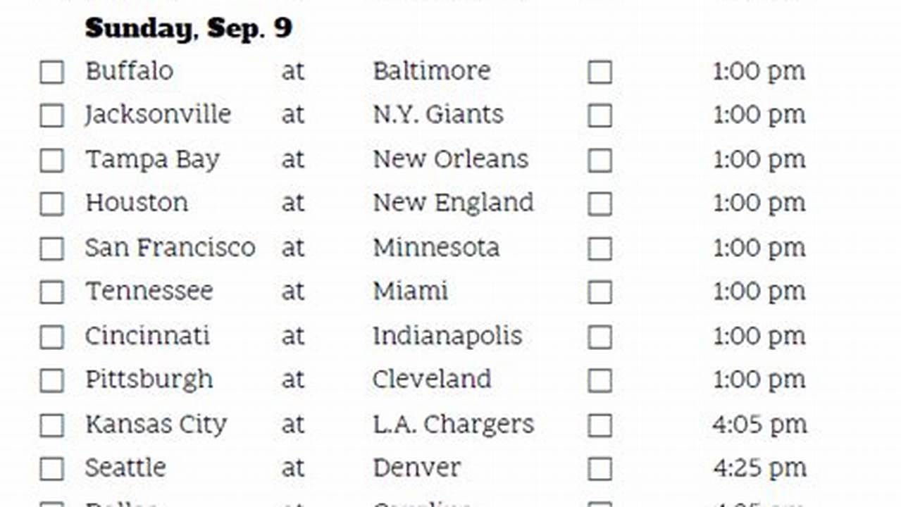Week 1 Nfl Pick Sheet 2024