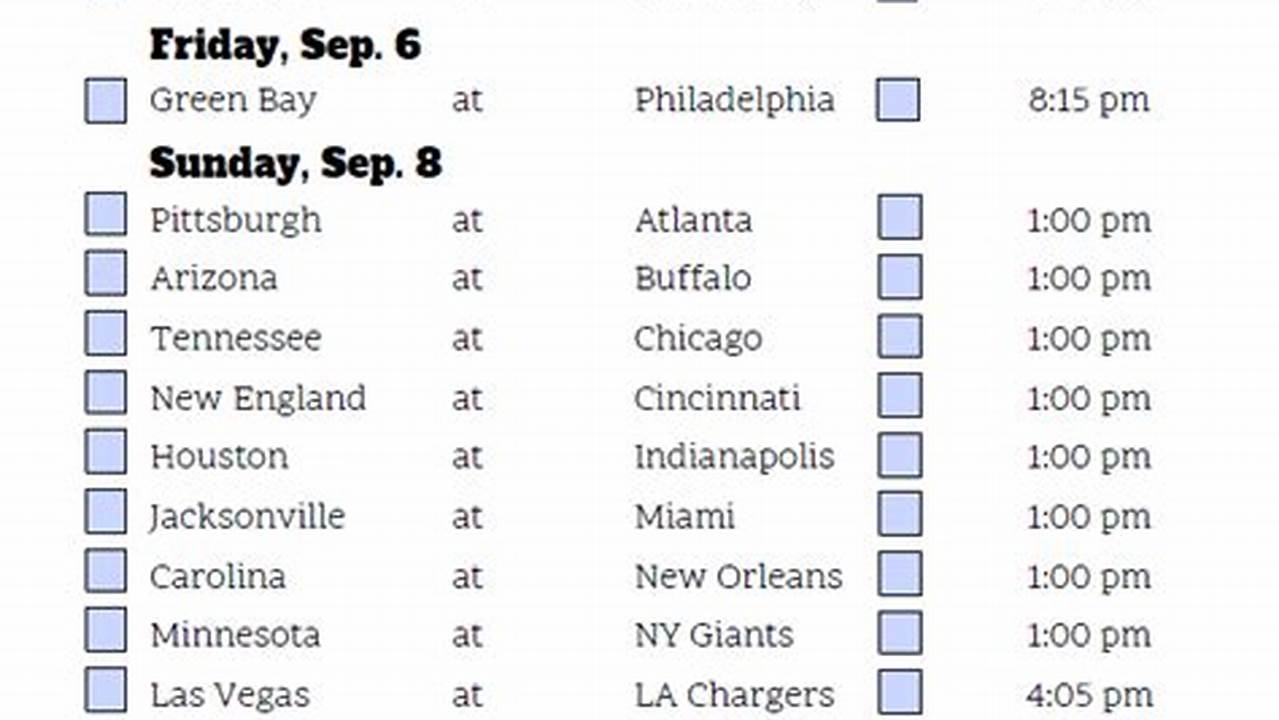 Week 1 Pick Sheet 2025