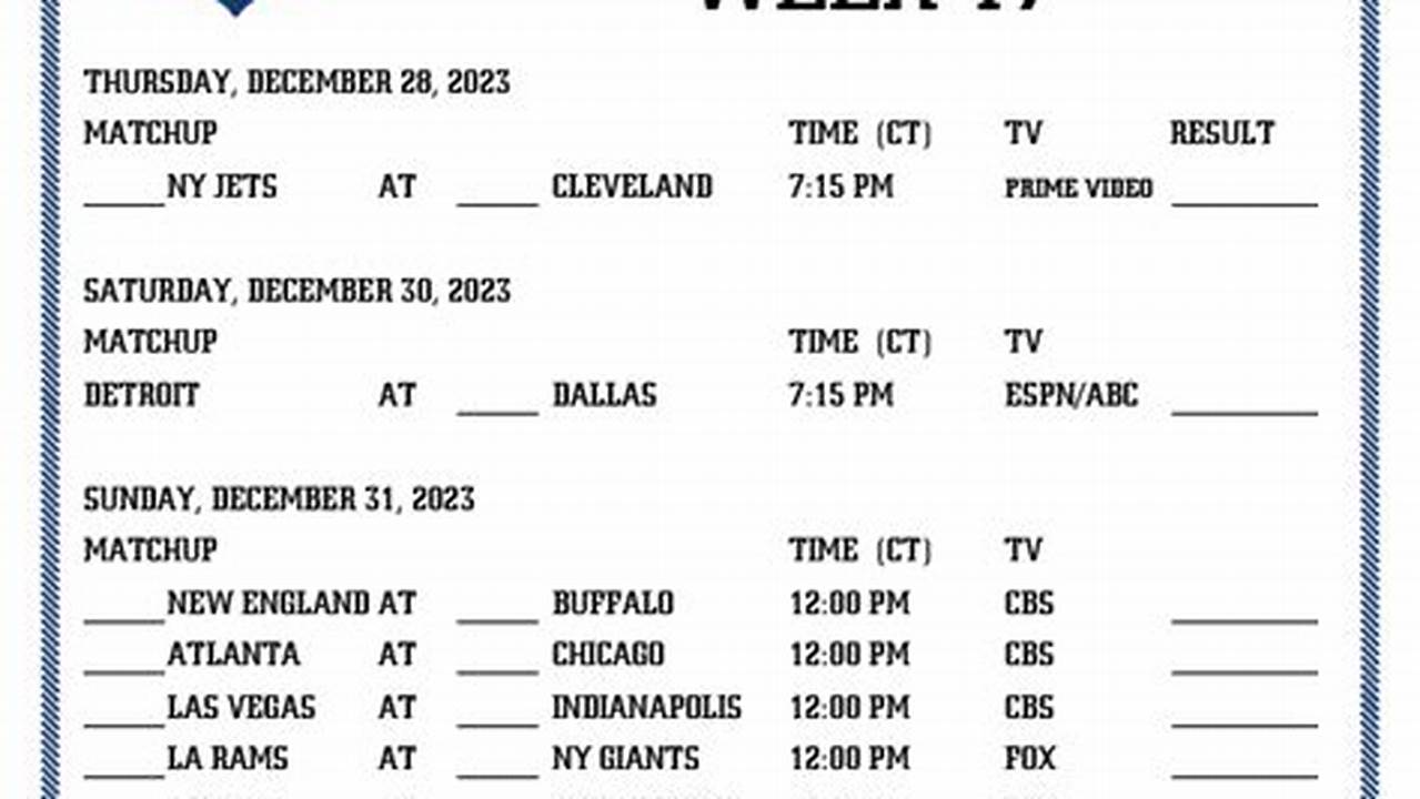 Week 17 Matchups 2024