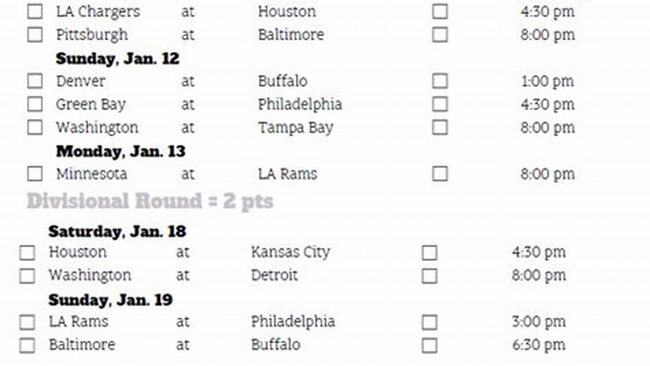 Week 19 Pick Sheet 2024 Picks