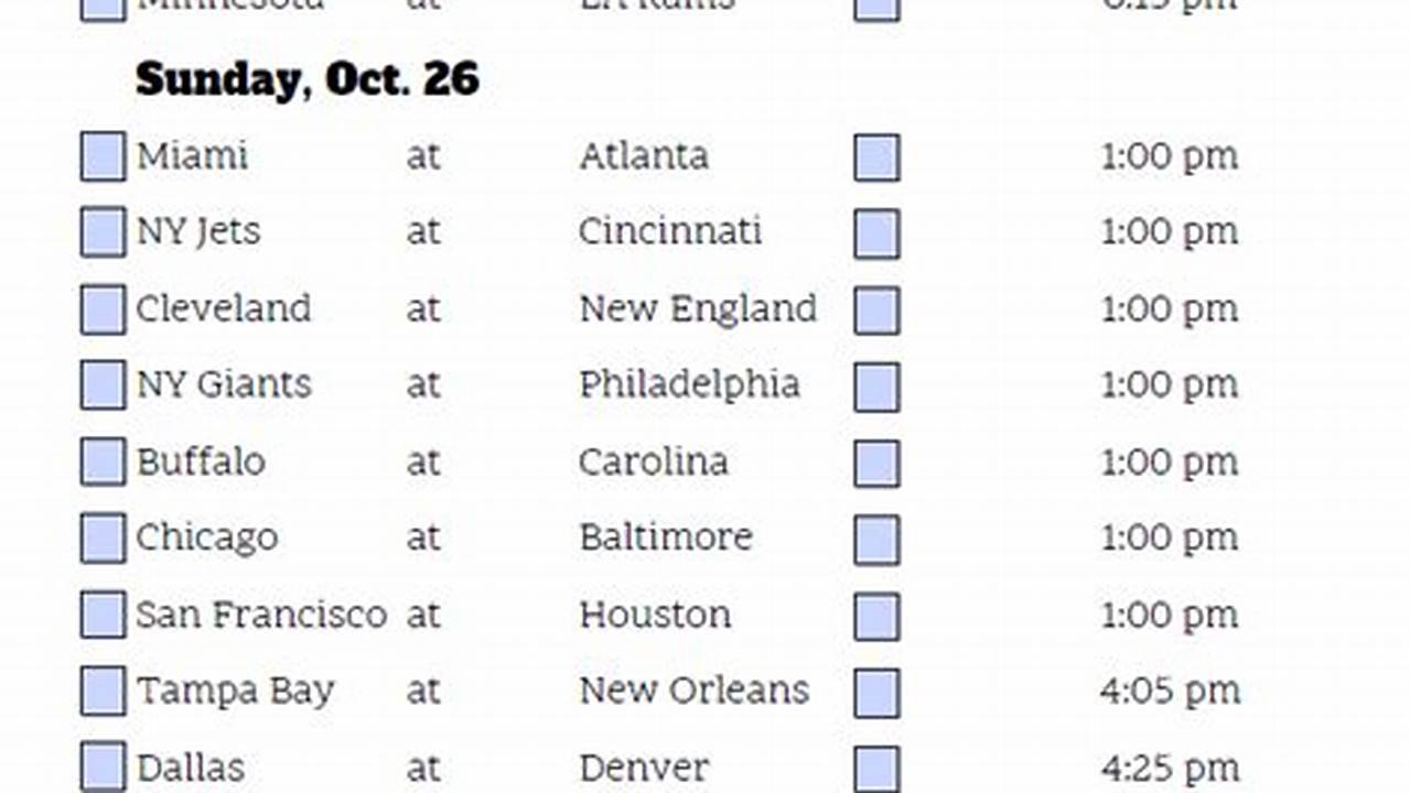 Week 8 Pick Sheet 2025