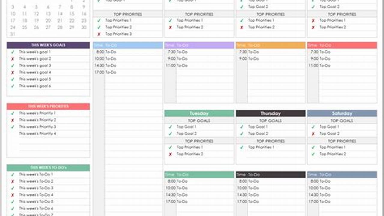 Week Planner Excel Template 2024