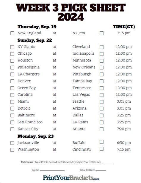 Week 3 Printable Nfl Schedule