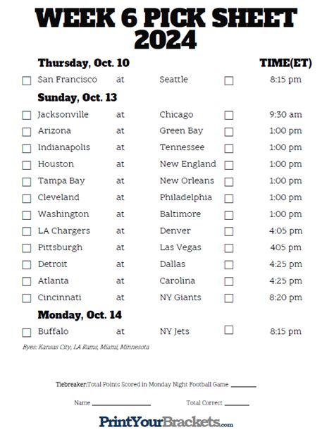 Week 6 Nfl Picks Printable