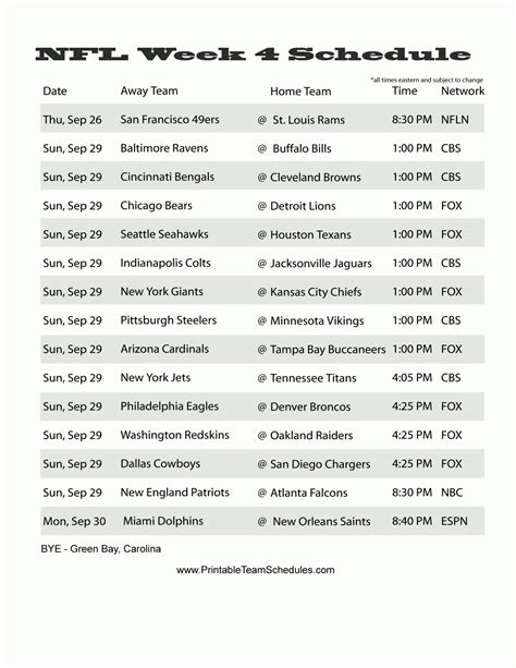 Week 8 Nfl Schedule Printable