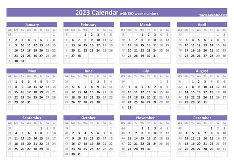 Week numbers 2023 with Excel, Word and PDF templates