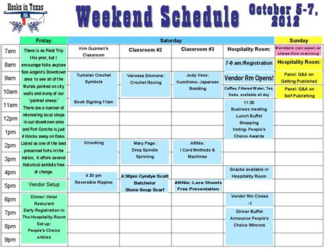 Weekend Time Schedule Printable