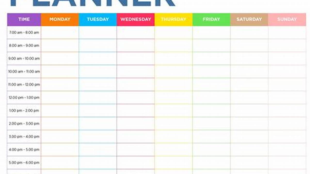 Weekly Calendar Printable Hourly