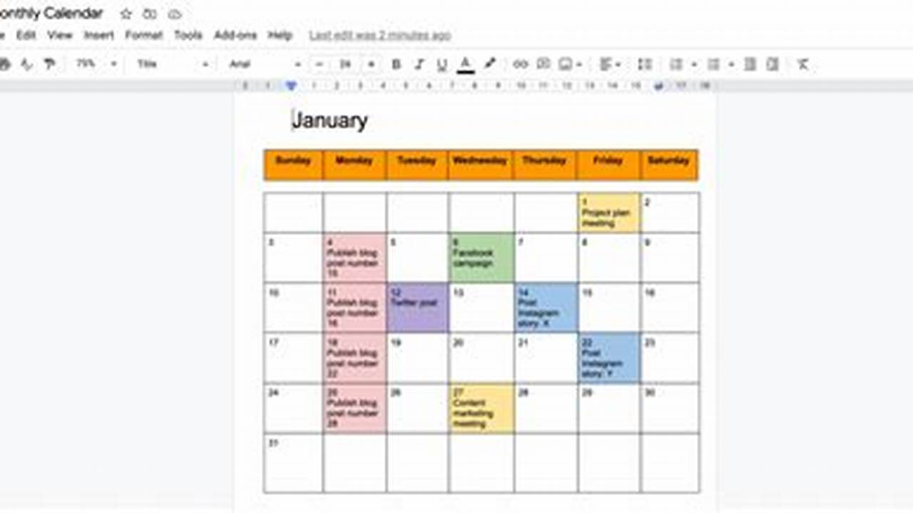 Weekly Calendar Template Google Docs