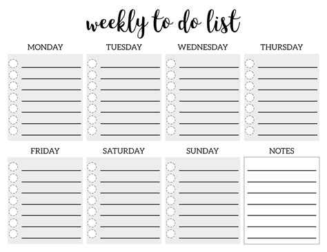 Weekly Checklist Template Word