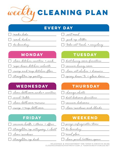 Weekly Cleaning Schedule Printable