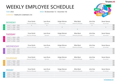Free Planner Templates Employee Work Schedule Template