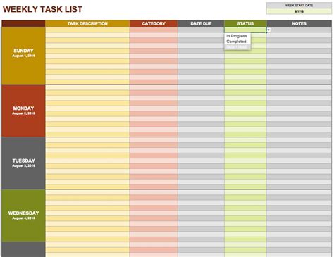 Weekly Task List Template Excel