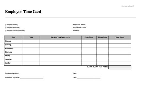 Printable Time Card Template 12+ Free Word, Excel PDF Documents