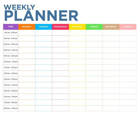Weekly Hourly Schedule Printable