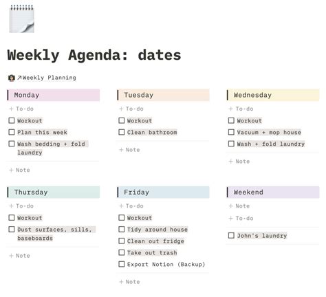 Weekly Agenda Template Notion