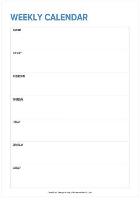 Weekly Calendar Printable Pdf Free Download