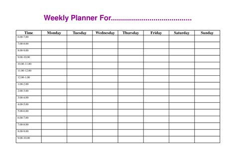 Weekly Calendar With Times Printable