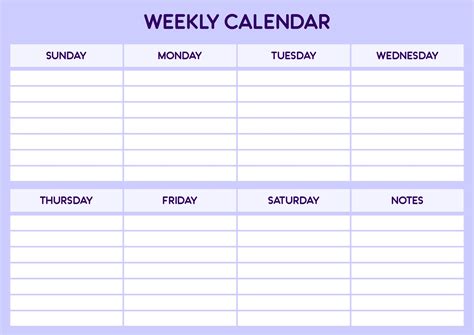 Weekly Calendars Printable