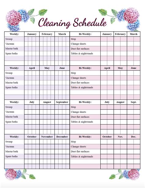 Weekly Cleaning Chart Printable