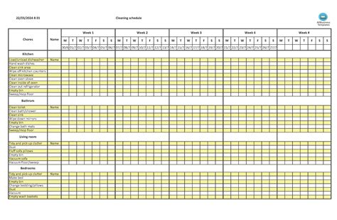 Weekly Cleaning Schedule Template Excel