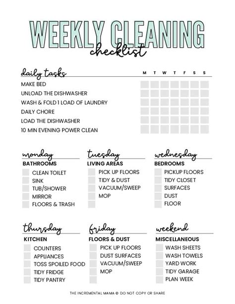 Weekly Free Printable Cleaning Schedule Template